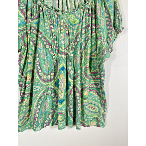 Ralph Lauren Top Size 2X Knit Green Paisley Print Peasant Henley Romantic Boho - Picture 5 of 12